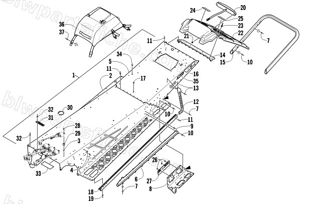 TUNNEL, REAR BUMPER, AND TAILLIGHT ASSEMBLY diagram