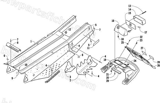 TUNNEL, REAR BUMPER, AND TAILLIGHT ASSEMBLY diagram