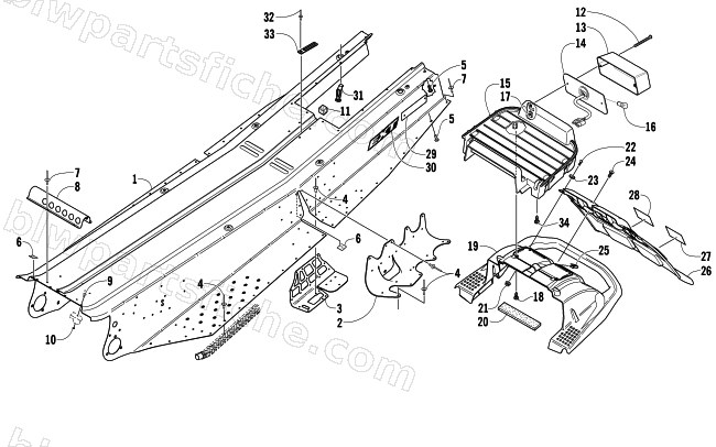 TUNNEL, REAR BUMPER, AND TAILLIGHT ASSEMBLY diagram
