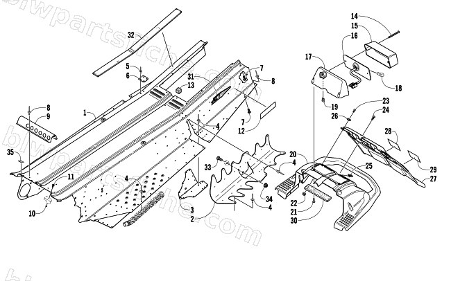 TUNNEL, REAR BUMPER, AND TAILLIGHT ASSEMBLY diagram