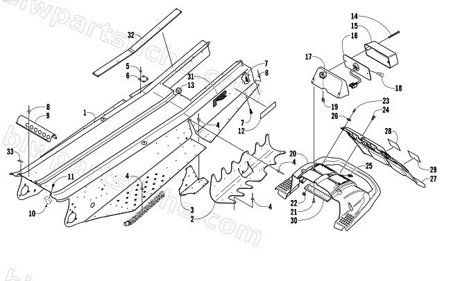 TUNNEL, REAR BUMPER, AND TAILLIGHT ASSEMBLY diagram