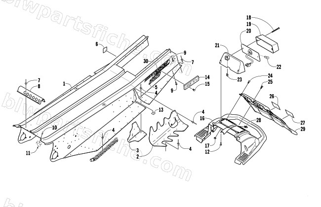 TUNNEL, REAR BUMPER, AND TAILLIGHT ASSEMBLY diagram