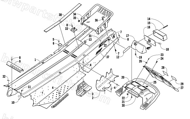 TUNNEL, REAR BUMPER, AND TAILLIGHT ASSEMBLY diagram