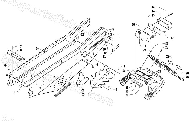 TUNNEL, REAR BUMPER, AND TAILLIGHT ASSEMBLY diagram