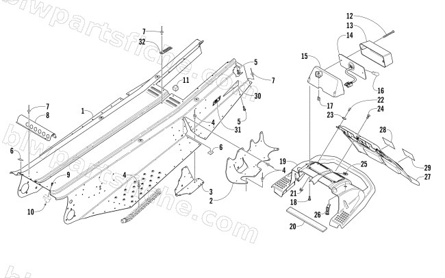 TUNNEL, REAR BUMPER, AND TAILLIGHT ASSEMBLY diagram