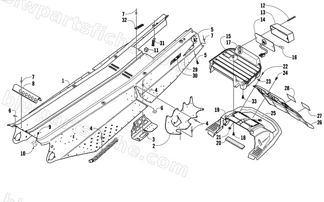 TUNNEL, REAR BUMPER, AND TAILLIGHT ASSEMBLY diagram