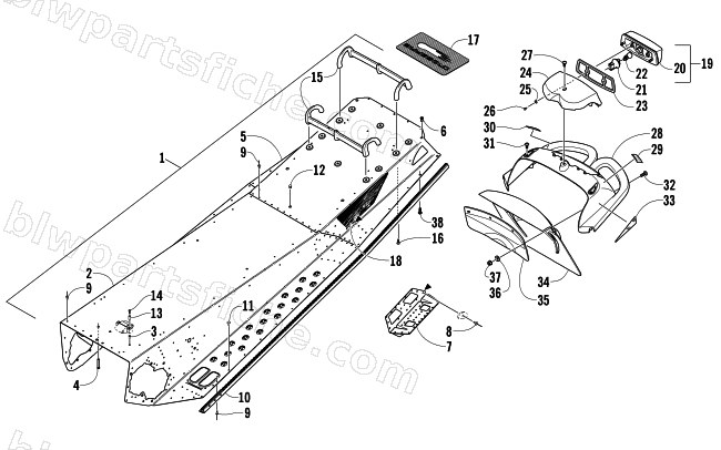 TUNNEL, REAR BUMPER, AND TAILLIGHT ASSEMBLY diagram
