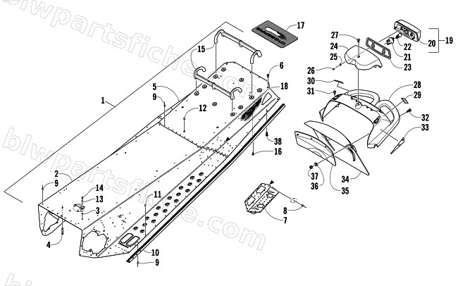 TUNNEL, REAR BUMPER, AND TAILLIGHT ASSEMBLY diagram