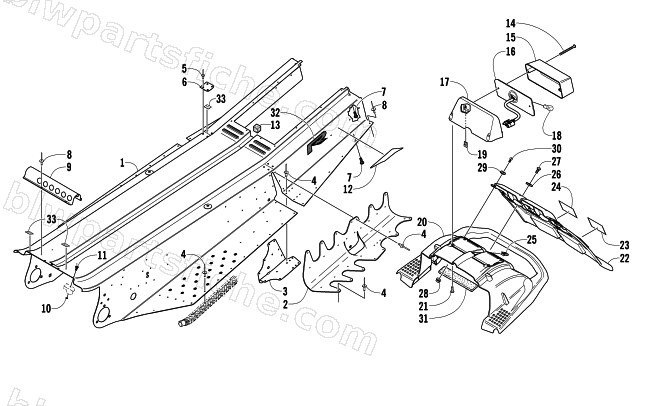 TUNNEL, REAR BUMPER, AND TAILLIGHT ASSEMBLY diagram
