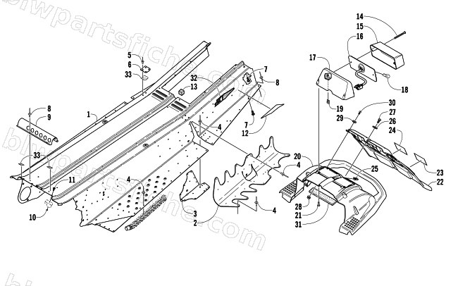 TUNNEL, REAR BUMPER, AND TAILLIGHT ASSEMBLY diagram
