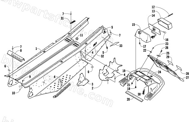 TUNNEL, REAR BUMPER, AND TAILLIGHT ASSEMBLY diagram