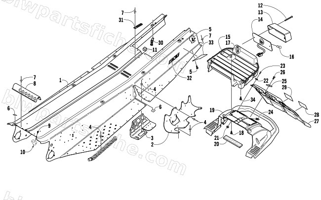 TUNNEL, REAR BUMPER, AND TAILLIGHT ASSEMBLY diagram
