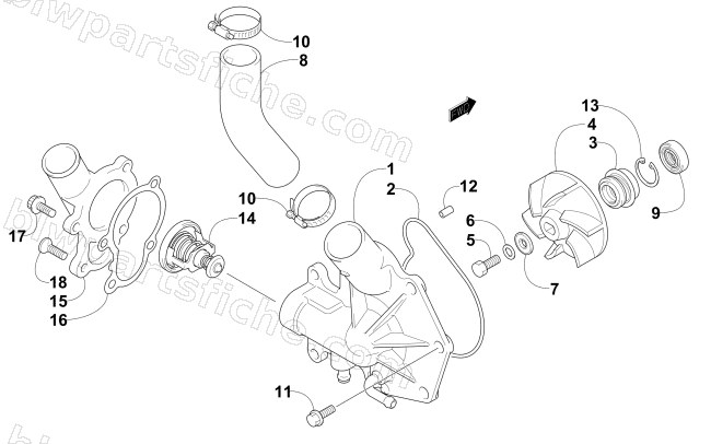 WATER PUMP AND THERMOSTAT diagram