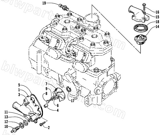 WATER PUMP AND THERMOSTAT diagram